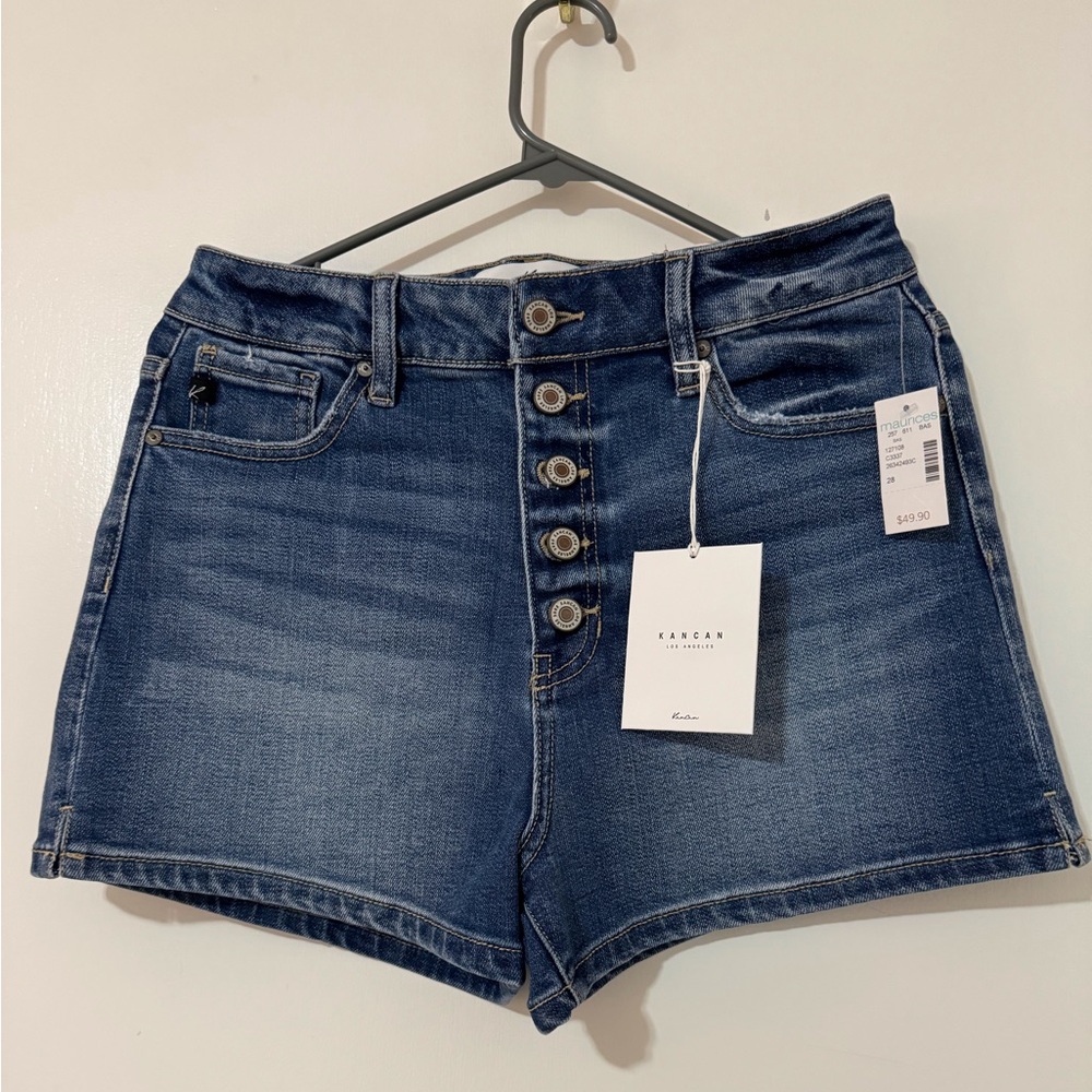 KanCan High Rise Exposed Button Fly Denim Shorts Size 28